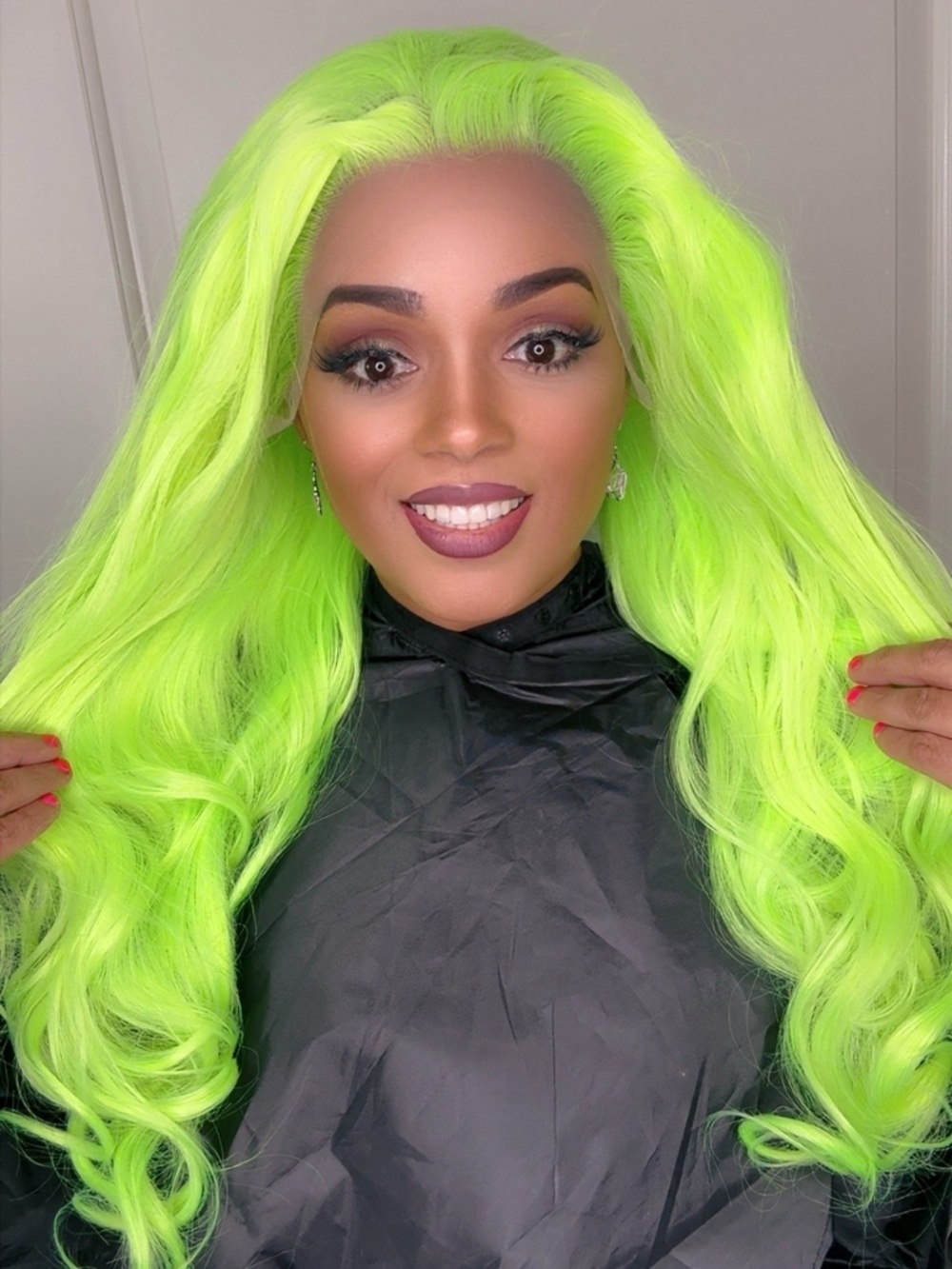 Neon Lime Long Wavy Wig - Vibrant Green Women's Hair